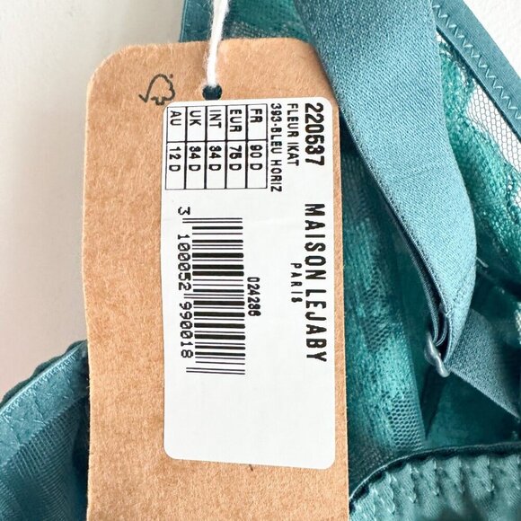 Lejaby Lace Floral Teal Underwire Sexy Bra 34D - Picture 6 of 6